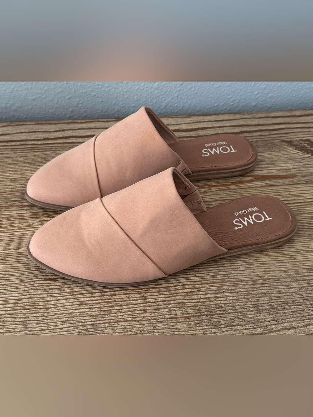 Toms Jade mules women’s size 7 blush taupe faux suede flats shoes slip on EUC - Picture 5 of 9